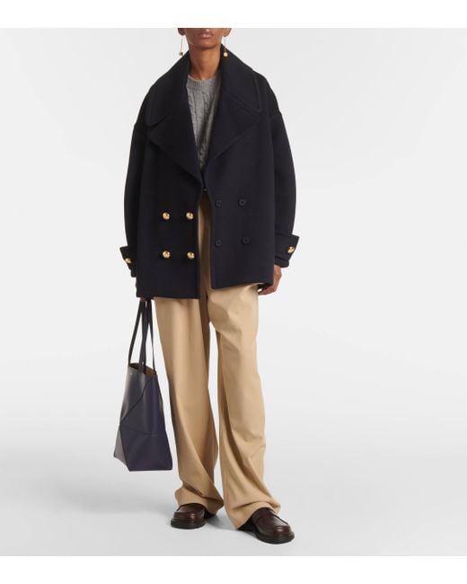 Loewe Blue Pebble Wool Peacoat