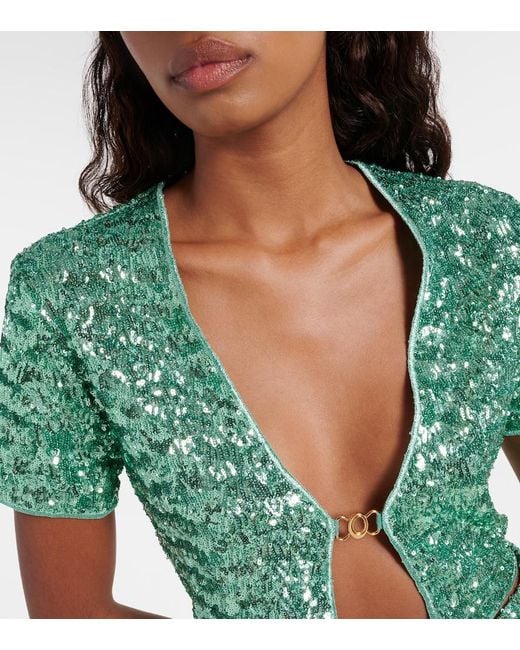 Oseree Green Sequined Crop Top