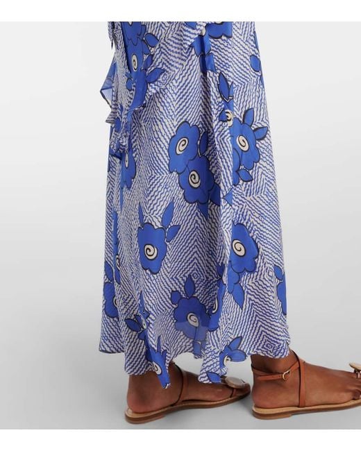 Rixo Blue Evie Floral Silk Maxi Dress