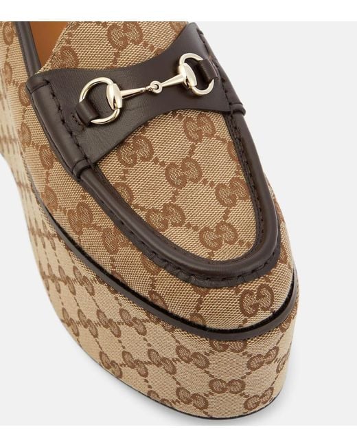 Gucci Brown Horsebit GG Canvas Platform Loafers