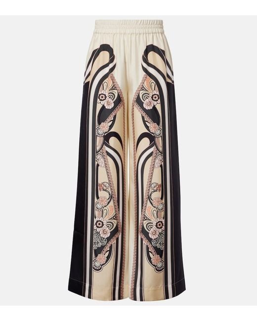LaDoubleJ Natural Printed Silk Palazzo Pants