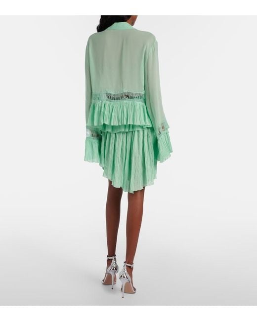 Blumarine Green Plisse Tiered Georgette Miniskirt