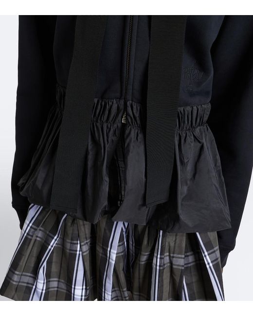 Patou Black Peplum Cotton Zip-Up Hoodie