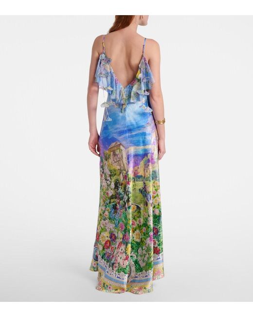 Camilla Blue Printed Silk Slip Dress