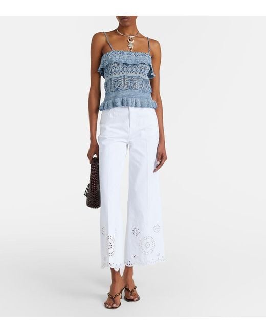 FRAME White The Eyelet Embroidered Flared Jeans