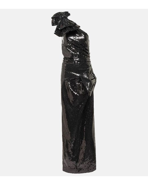 Nina Ricci Black Sequined One-Shoulder Gown