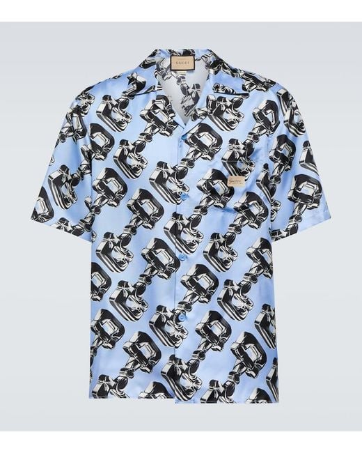Camisa bowling de seda con Horsebit 3D Gucci de hombre de color Blue