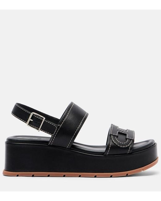 Hogan Black H703 Leather Platform Sandals