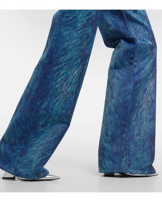 Area Blue Embellished Fur-Print Flared Jeans
