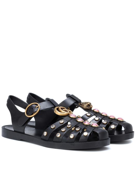 Gucci Black Sandale aus Kautschuk mit Kristallen