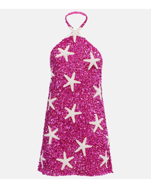 Valentino Pink Starfish Sequined Halterneck Minidress