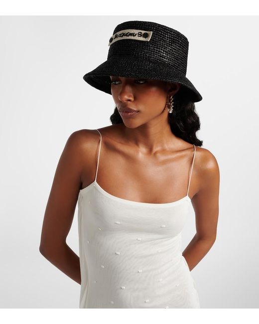 Jacquemus Black Le Bob Plage Raffia Bucket Hat