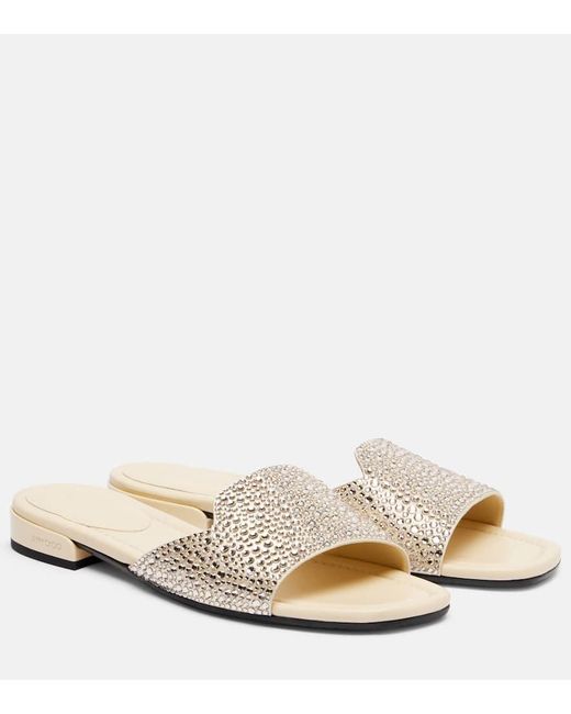 Jimmy Choo Natural Pantoletten Dina Aus Satin Mit Kristallen