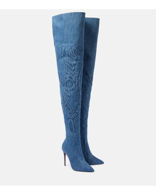 Christian Louboutin Blue Kate Botta Loubijeans 100 Denim Pointed-Toe Over-The-Knee Boots