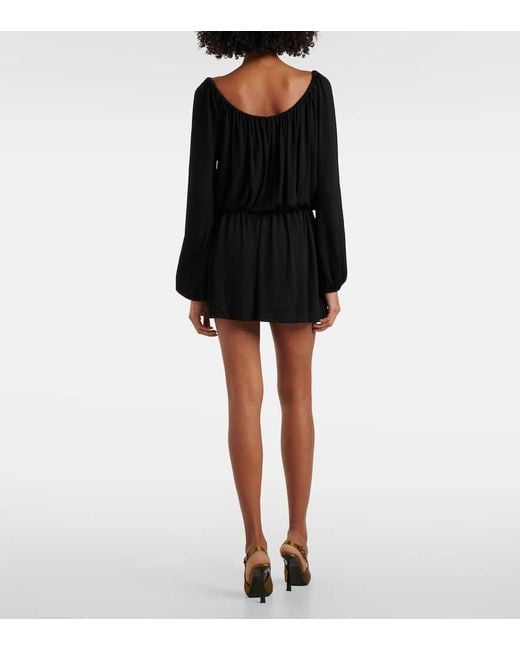 Saint Laurent Black Draped Jersey Minidress