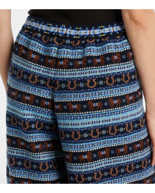 Stella McCartney Blue Knitted Virgin Wool Wide-Leg Pants