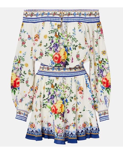 Camilla White Printed Silk Crepe Minidress