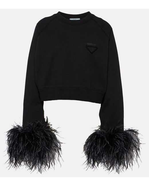 Prada Black Sweatshirt aus Baumwolle mit Federn