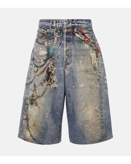 Acne Blue Judda Printed Denim Shorts