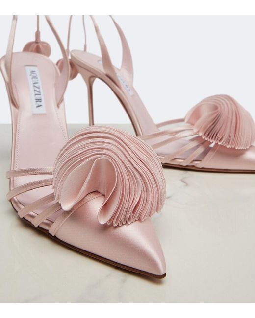 Aquazzura Pink Wild Bloom Satin Slingback Pumps