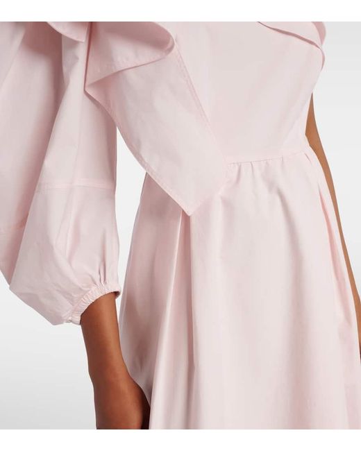 Dorothee Schumacher Pink Floral-Applique Asymmetric Poplin Midi Dress