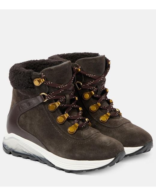 See By Chloé Black Brett Shearling-Trimmed Suede Hiking Boots