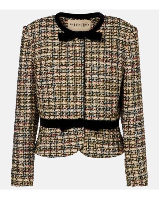 Valentino Black Velvet-Trimmed Lame Tweed Jacket
