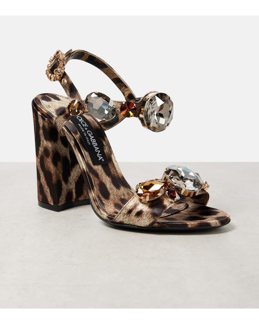 Dolce & Gabbana Metallic Keira 105 Leopard-Print Satin Sandals
