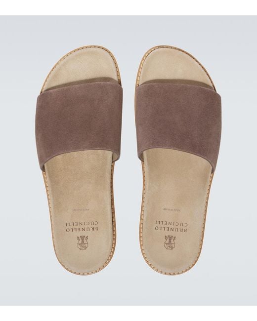 Brunello Cucinelli Natural Suede Slippers for men