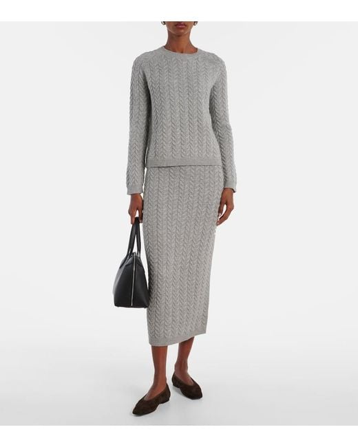 Max Mara Gray Cable-Knit Wool And Cashmere Pencil Skirt