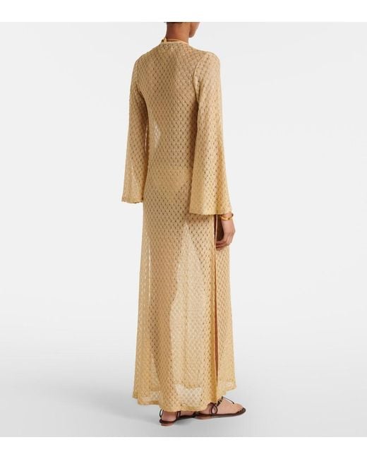 Missoni Natural Open-Knit Tie-Neck Lame Kaftan