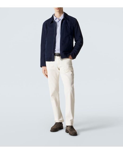 Brioni Blue Suede Blouson Jacket for men