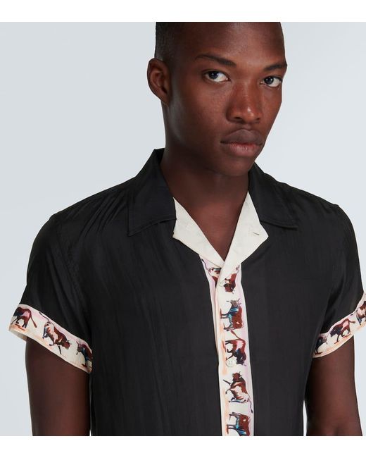 Camisa bowling Taureau de seda estampada Bode de hombre de color Black