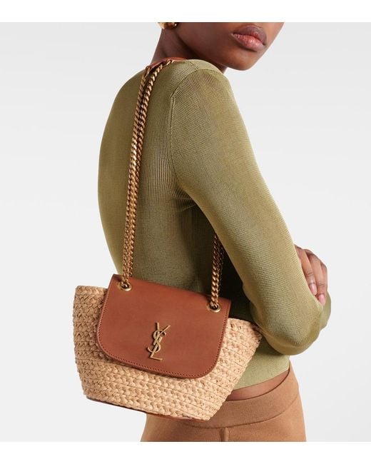 Saint Laurent White Mini Manon Raffia Shoulder Bag