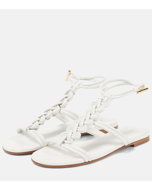 Gianvito Rossi White Capua Braided Leather Gladiator Sandals