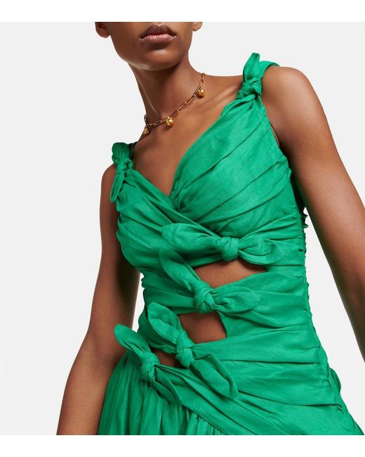 Zimmermann Green Tiggy Bow-Detail Pleated Midi Dress
