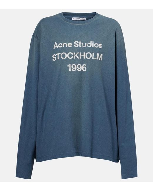 Acne Blue Logo Distressed Cotton-Blend Jersey T-Shirt