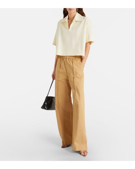 Jil Sander Natural Cotton Drill Wide-Leg Pants