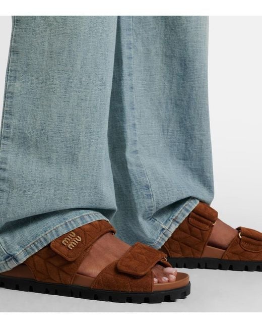 Miu Miu Brown Quilted Suede Sandals