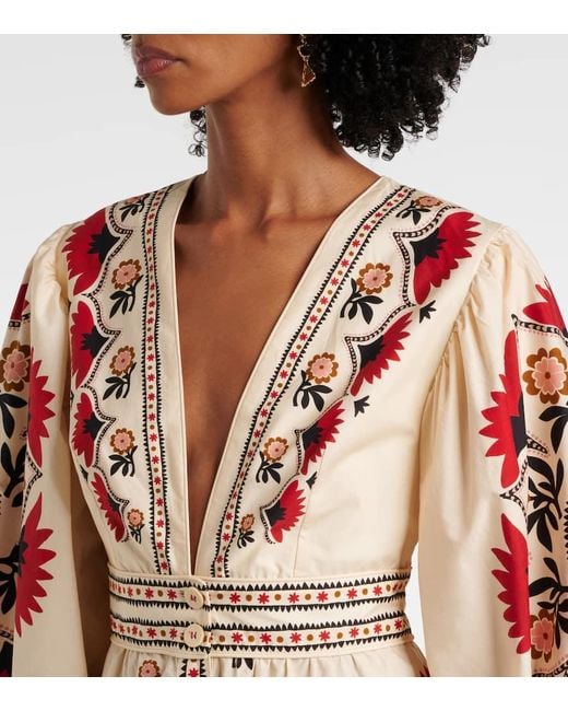 Farm Rio Red Cashew Mandala Cream Printed Maxi Dress