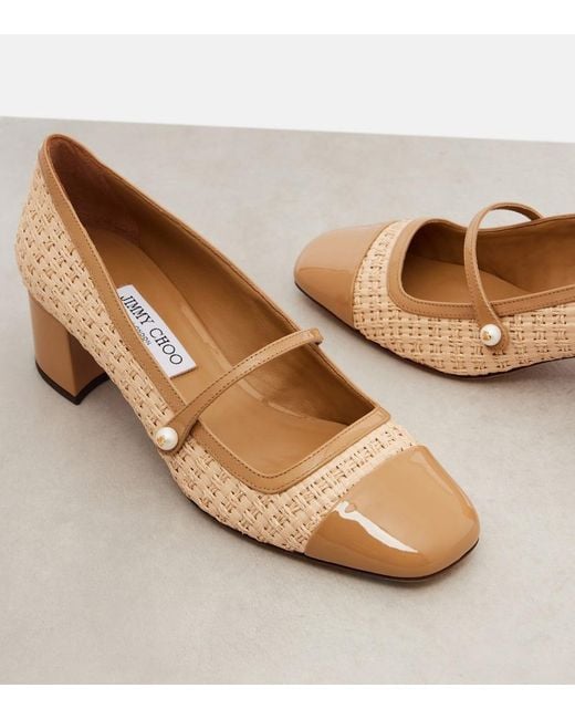 Jimmy Choo Brown Elisa 45 Raffia-Effect Mary Jane Pumps