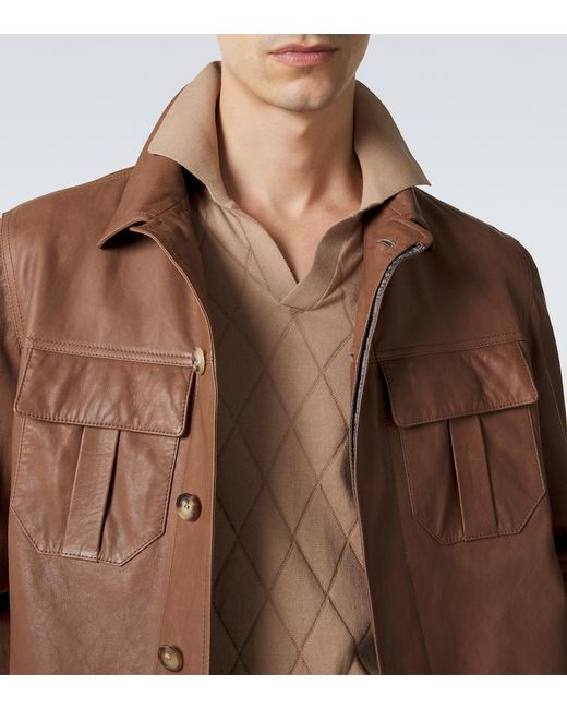 Brunello Cucinelli Natural Knitted Cotton Polo Shirt for men