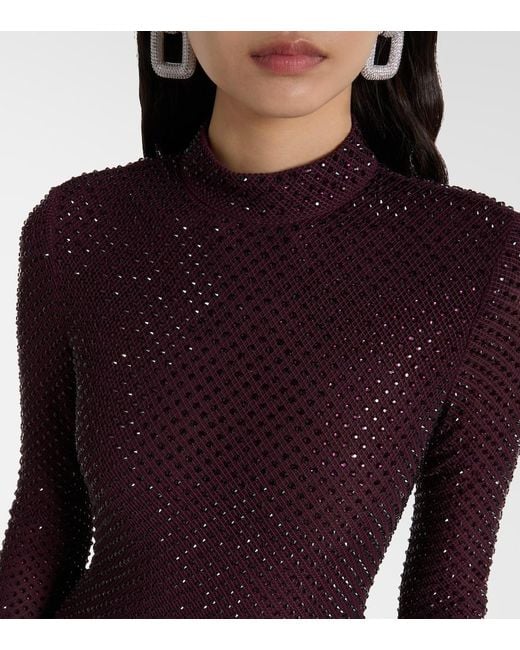 Self-Portrait Purple Rhinestone Mesh Maxi Dress