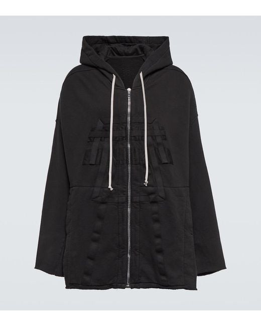 Rick Owens Black Zip-Up Cotton Hoodie for men