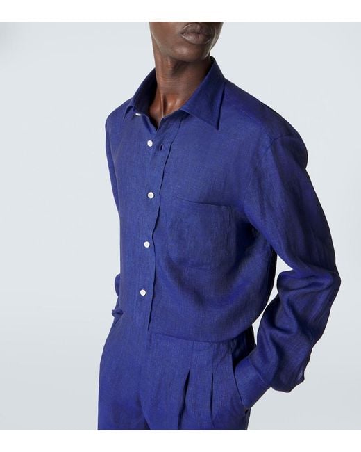 Rubinacci Blue Linen Shirt for men