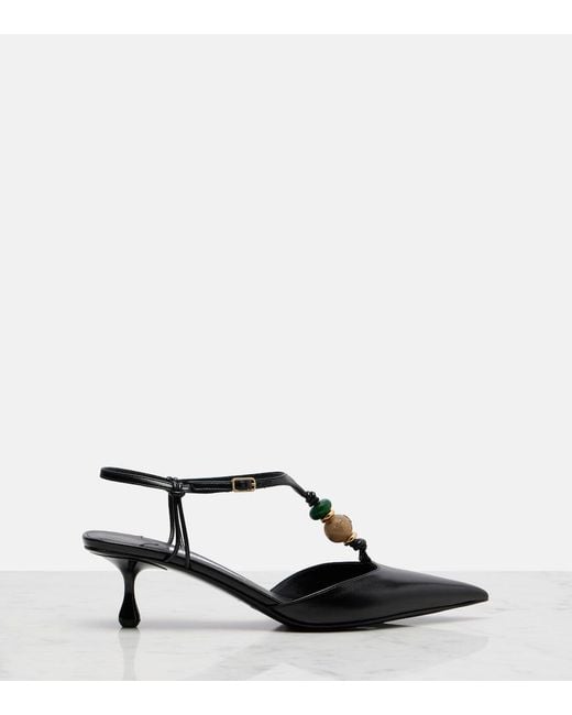 Jimmy Choo Black Lauri Embellished Leather Slingback Pumps