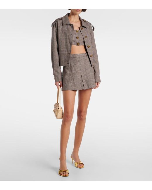 Self-Portrait Gray Checked Cotton And Linen Skort