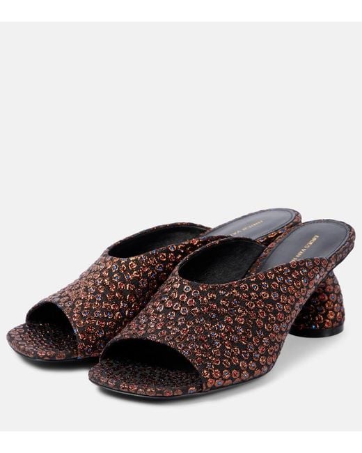 Dries Van Noten Brown Jacquard Canvas Mules