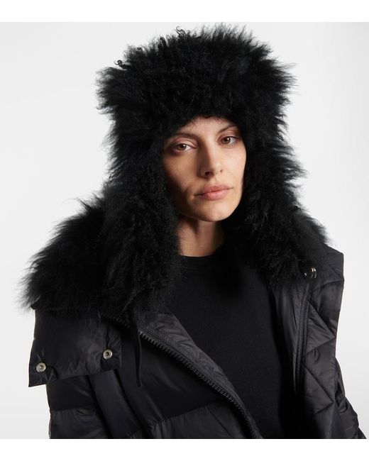 Yves Salomon Black Shearling-Trimmed Down Hat