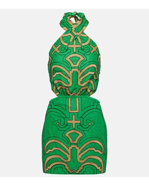 Johanna Ortiz Green Printed Cotton Minidress